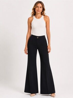 Cache Pants Size 0 Black Wide Flare Leg Career Solid Work Outfit Dress Trousers